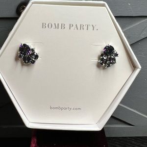 Bomb Party earrings lab created rainbow topaz on rhodium plated